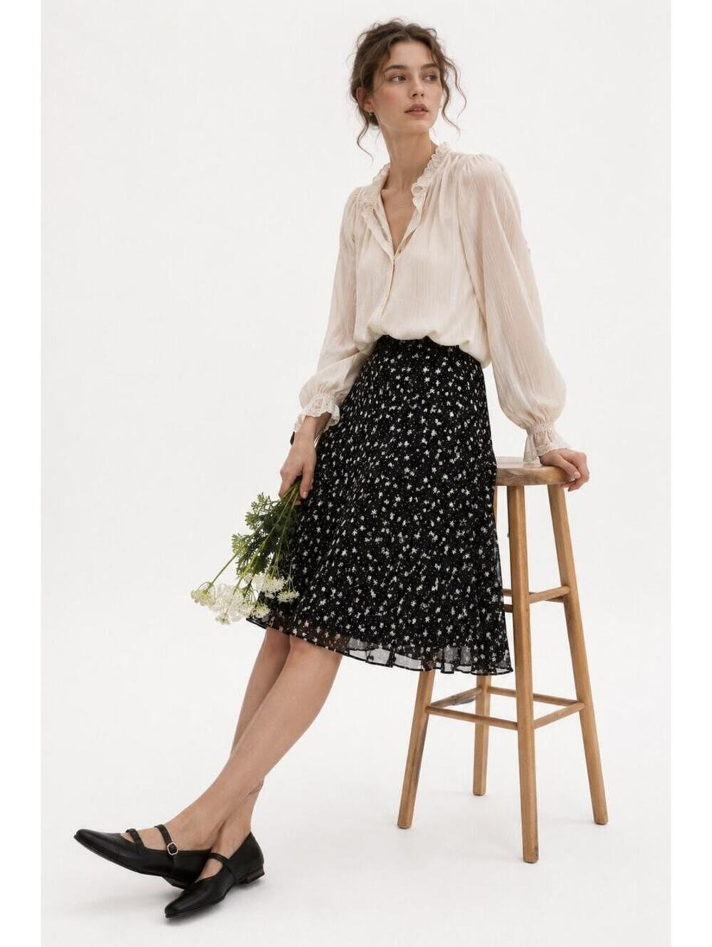 Freeport Studio Womens Flowy Skirt Size M Black Floral Dark Romantic Boho